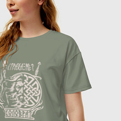 Футболка оверсайз женская Воин Евпатий Коловрат - страха нет, цвет: авокадо — фото 2