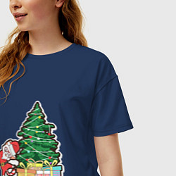 Футболка оверсайз женская Котик Дед Мороз, цвет: тёмно-синий — фото 2