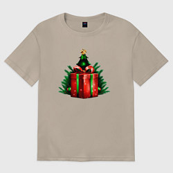 Футболка оверсайз женская Рождественский подарок, цвет: миндальный