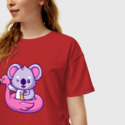 Футболка оверсайз женская Коала и фламинго, цвет: красный — фото 2