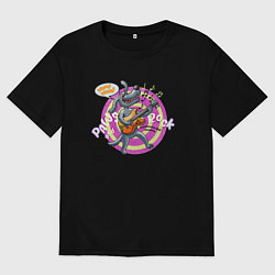 Футболка оверсайз женская Собака-гитаристка играет на гитаре рок, цвет: черный