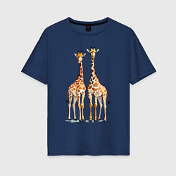Футболка оверсайз женская Друзья-жирафы, цвет: тёмно-синий