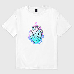 Футболка оверсайз женская Реалистичное сердце в огне, цвет: белый