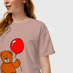 Футболка оверсайз женская Плюшевый медведь с воздушным шариком, цвет: пыльно-розовый — фото 2
