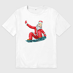 Футболка оверсайз женская Дед Мороз сноубордист, цвет: белый