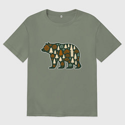 Футболка оверсайз женская Медведь и тайга, цвет: авокадо