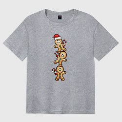 Футболка оверсайз женская Веселые пряничные человечки, цвет: меланж