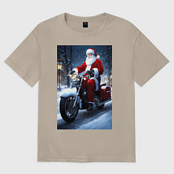 Футболка оверсайз женская Дед мороз на байке, цвет: миндальный