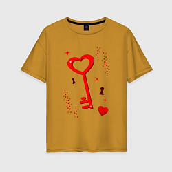 Футболка оверсайз женская Ключ от сердца, цвет: горчичный