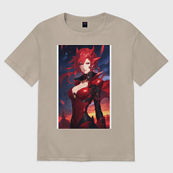 Футболка оверсайз женская Девушка в красном аниме в тренде, цвет: миндальный