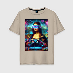 Женская футболка оверсайз Mona Lisa is an avid gamer - cyberpunk