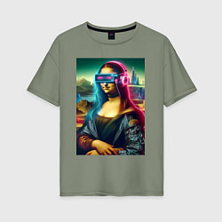 Футболка оверсайз женская Мона Лиза в виртуальном шлеме, цвет: авокадо
