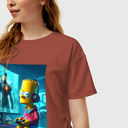 Футболка оверсайз женская Bart Simpson is an avid gamer, цвет: кирпичный — фото 2