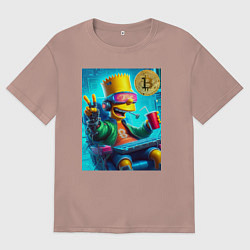 Футболка оверсайз женская Барт Симпсон владелец биткоина, цвет: пыльно-розовый