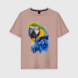Футболка оверсайз женская Сине-золотой попугай ара, цвет: пыльно-розовый