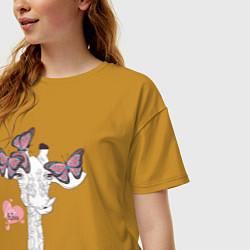 Футболка оверсайз женская Бабочки и жираф, цвет: горчичный — фото 2