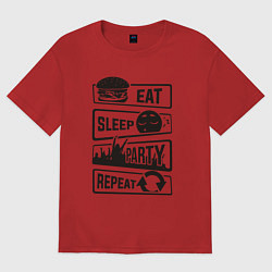 Футболка оверсайз женская Есть спать вечеринка, цвет: красный