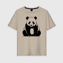 Футболка оверсайз женская Грустная панда сидит, цвет: миндальный