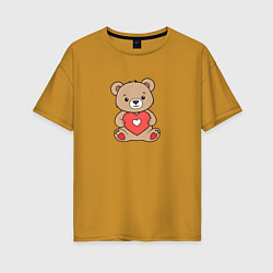 Футболка оверсайз женская Медвежонок с сердечком, цвет: горчичный