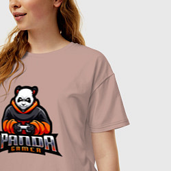 Футболка оверсайз женская Панда геймер с гейпадом, цвет: пыльно-розовый — фото 2