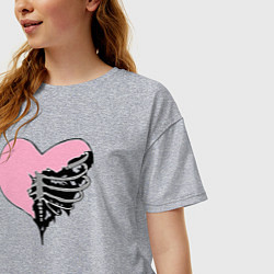 Футболка оверсайз женская Сердце скелет, цвет: меланж — фото 2