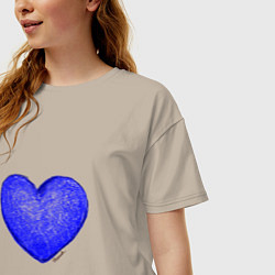 Футболка оверсайз женская Синее сердце нарисованное карандашами, цвет: миндальный — фото 2