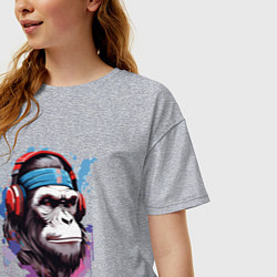 Футболка оверсайз женская Шимпанзе в наушниках, цвет: меланж — фото 2