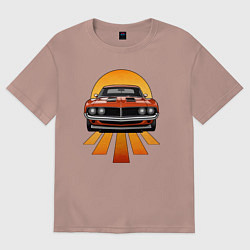 Футболка оверсайз женская Красный американский маслкар, цвет: пыльно-розовый