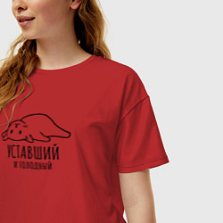 Футболка оверсайз женская Уставший и голодный кот, цвет: красный — фото 2