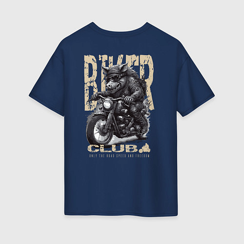 Женская футболка оверсайз Байкер кабан на мотоцикле / Тёмно-синий – фото 2