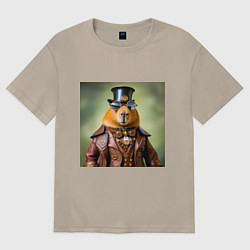 Футболка оверсайз женская Мем капибара в очках в стиле стимпанк, цвет: миндальный