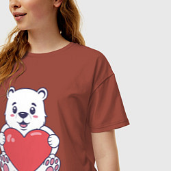 Футболка оверсайз женская Белый медведь с сердцем, цвет: кирпичный — фото 2