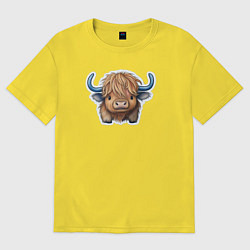 Футболка оверсайз женская Шотландский волосатый бык, цвет: желтый