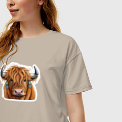 Футболка оверсайз женская Шотландский волосатый бык, цвет: миндальный — фото 2