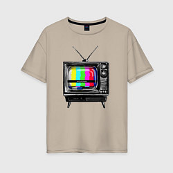 Футболка оверсайз женская Старый телевизор no signal, цвет: миндальный
