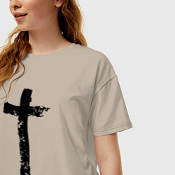Футболка оверсайз женская Крест простой графика, цвет: миндальный — фото 2
