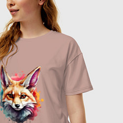 Футболка оверсайз женская Лиса акварель 2, цвет: пыльно-розовый — фото 2