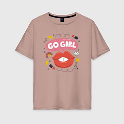 Футболка оверсайз женская Go girl lips, цвет: пыльно-розовый