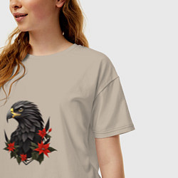 Футболка оверсайз женская Орел и пуансеттия, цвет: миндальный — фото 2