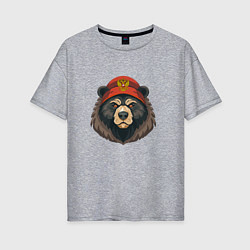 Футболка оверсайз женская Русский медведь в шапке с гербом, цвет: меланж