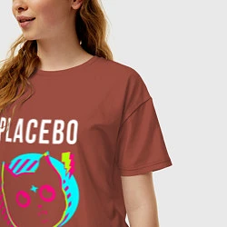 Футболка оверсайз женская Placebo rock star cat, цвет: кирпичный — фото 2