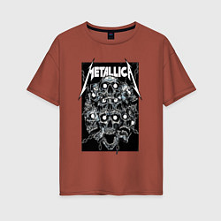 Футболка оверсайз женская Metallica - skulls, цвет: кирпичный