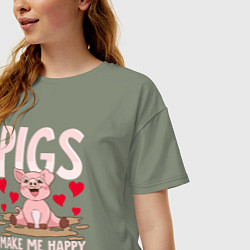 Футболка оверсайз женская Свиньи делают меня счастливым, цвет: авокадо — фото 2