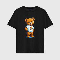 Футболка оверсайз женская Медвежонок в футболке, цвет: черный