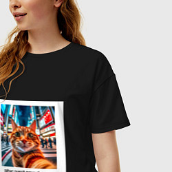 Футболка оверсайз женская Рыжий кот: момент начать жить свою лучшую жизнь, цвет: черный — фото 2