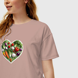 Футболка оверсайз женская Сердце из овощей, цвет: пыльно-розовый — фото 2
