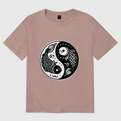 Футболка оверсайз женская Две рыбы символ инь янь, цвет: пыльно-розовый