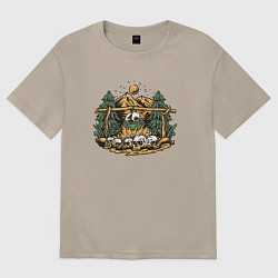 Футболка оверсайз женская Черепа и костер, цвет: миндальный