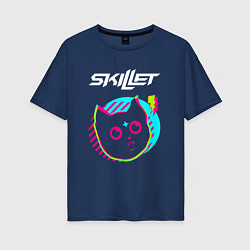 Футболка оверсайз женская Skillet rock star cat, цвет: тёмно-синий