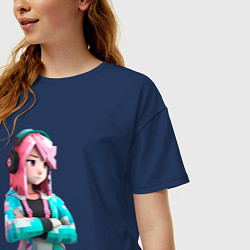 Футболка оверсайз женская Minecraft девушка с розовыми волосами, цвет: тёмно-синий — фото 2